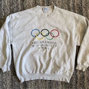 Vintage 90s Lillehammer 1994 Winter Olympics Sweatshirt M Gray  (24x23)